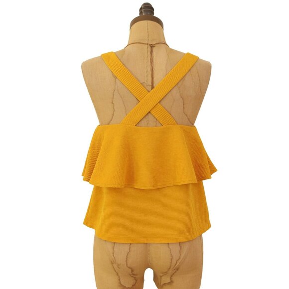 Madewell Texture & Thread Tank Top Size S Cross Back Tiered Yellow EUC B57 - Picture 4 of 5